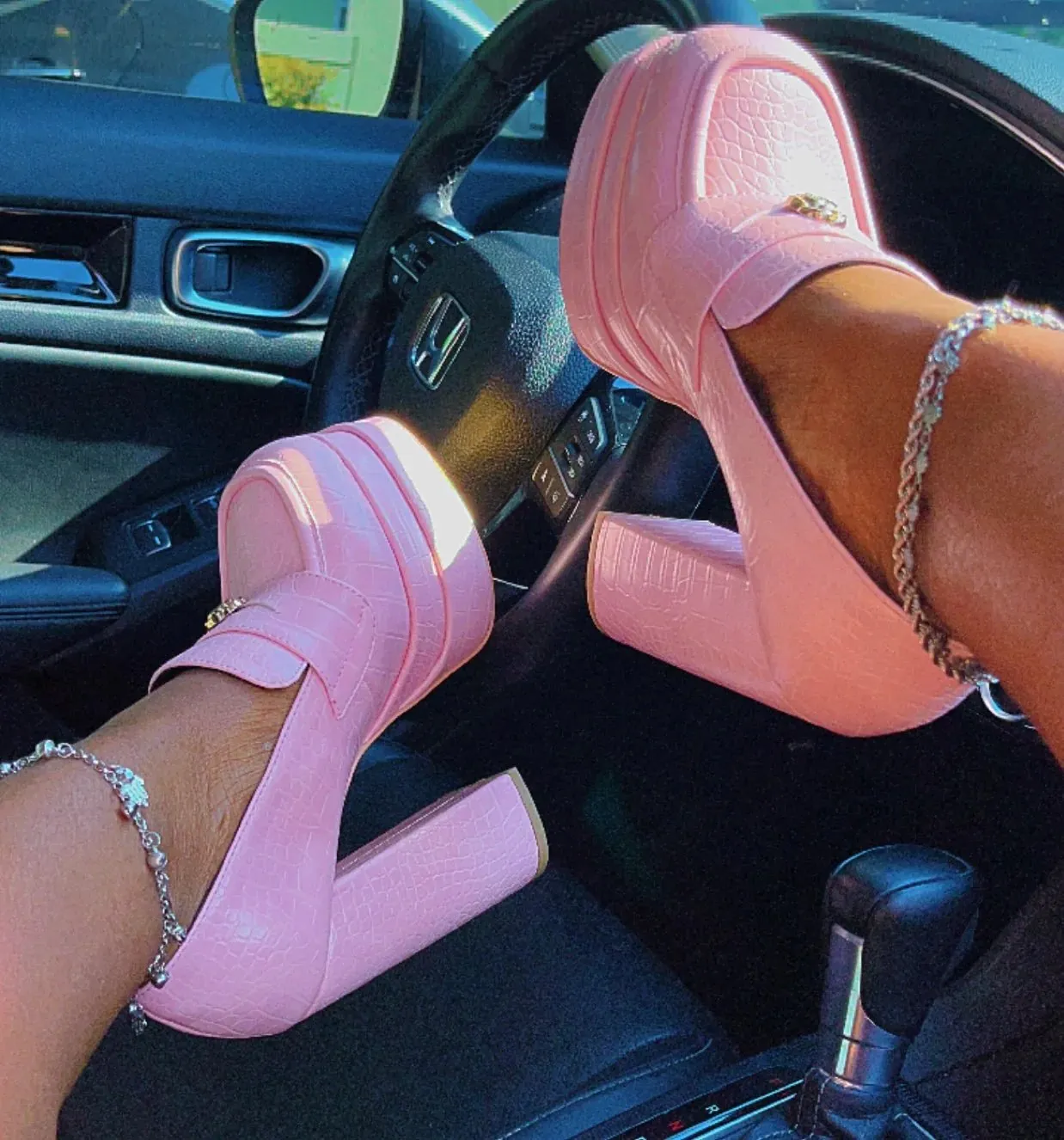 Pink platform thick heels