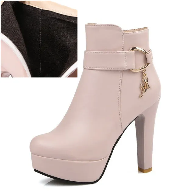 Platform Ankle Boots Women High Heel Shoes