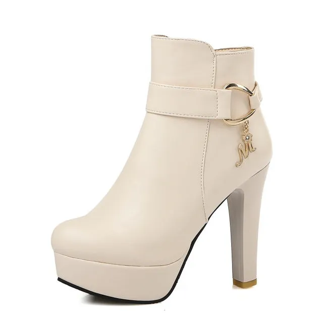 Platform Ankle Boots Women High Heel Shoes