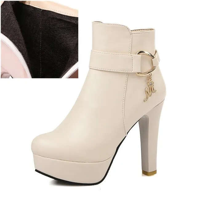Platform Ankle Boots Women High Heel Shoes