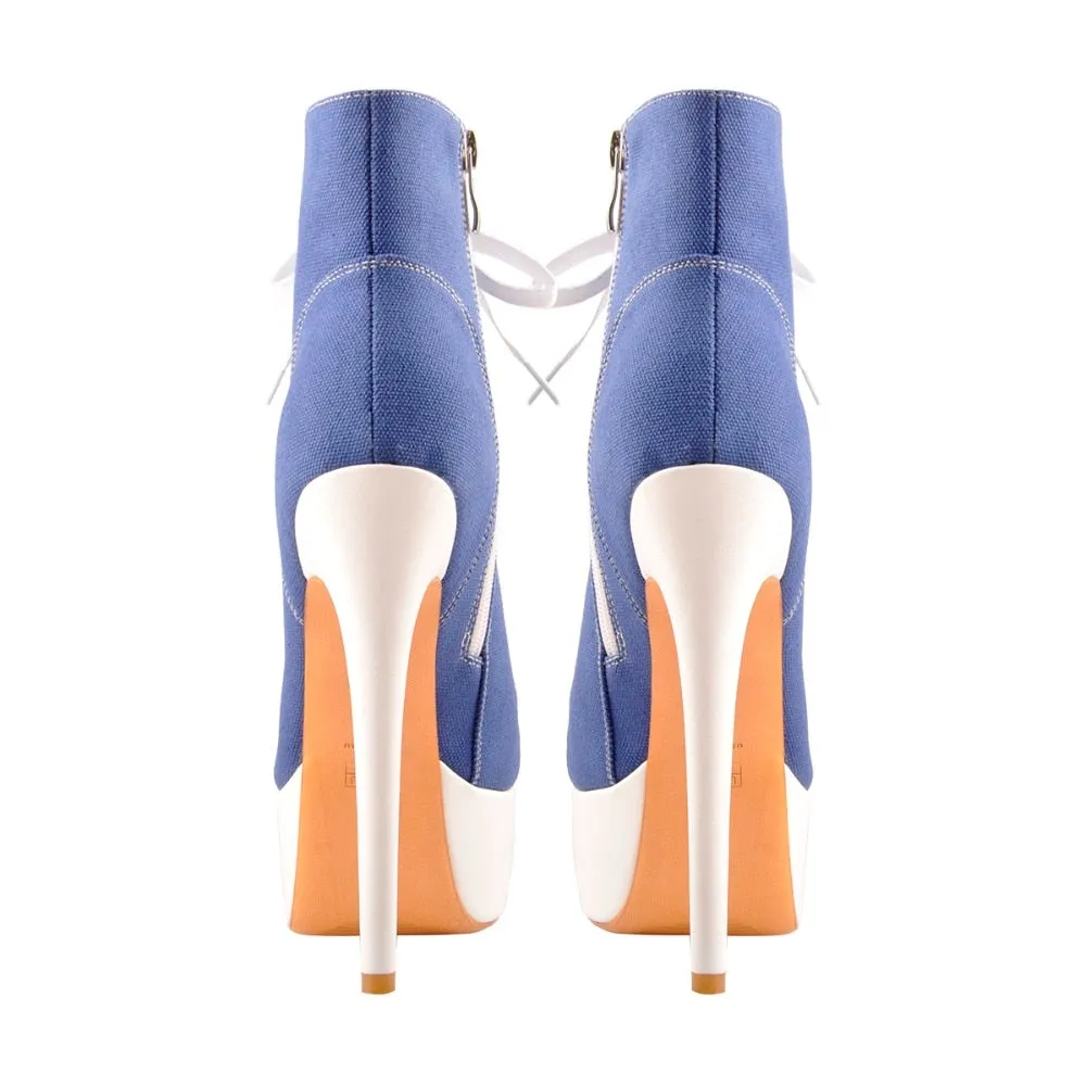 Platform Canvas Ankle Booties 16CM High Heel Lace Up Pump