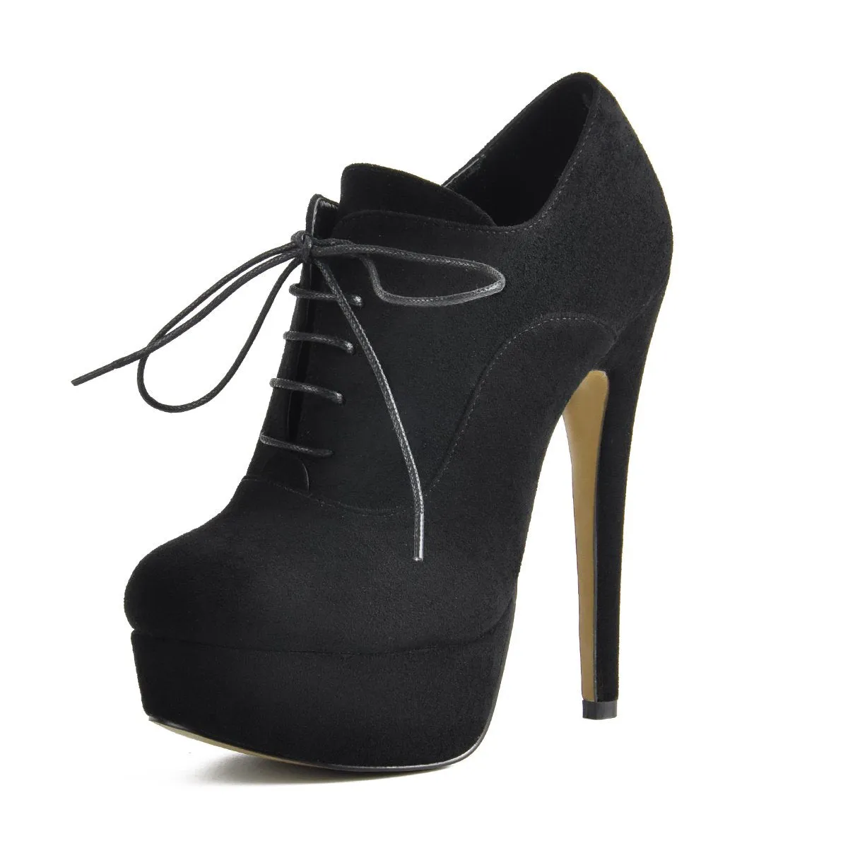 Platform Lace-up High Heels Suede Ankle Boots