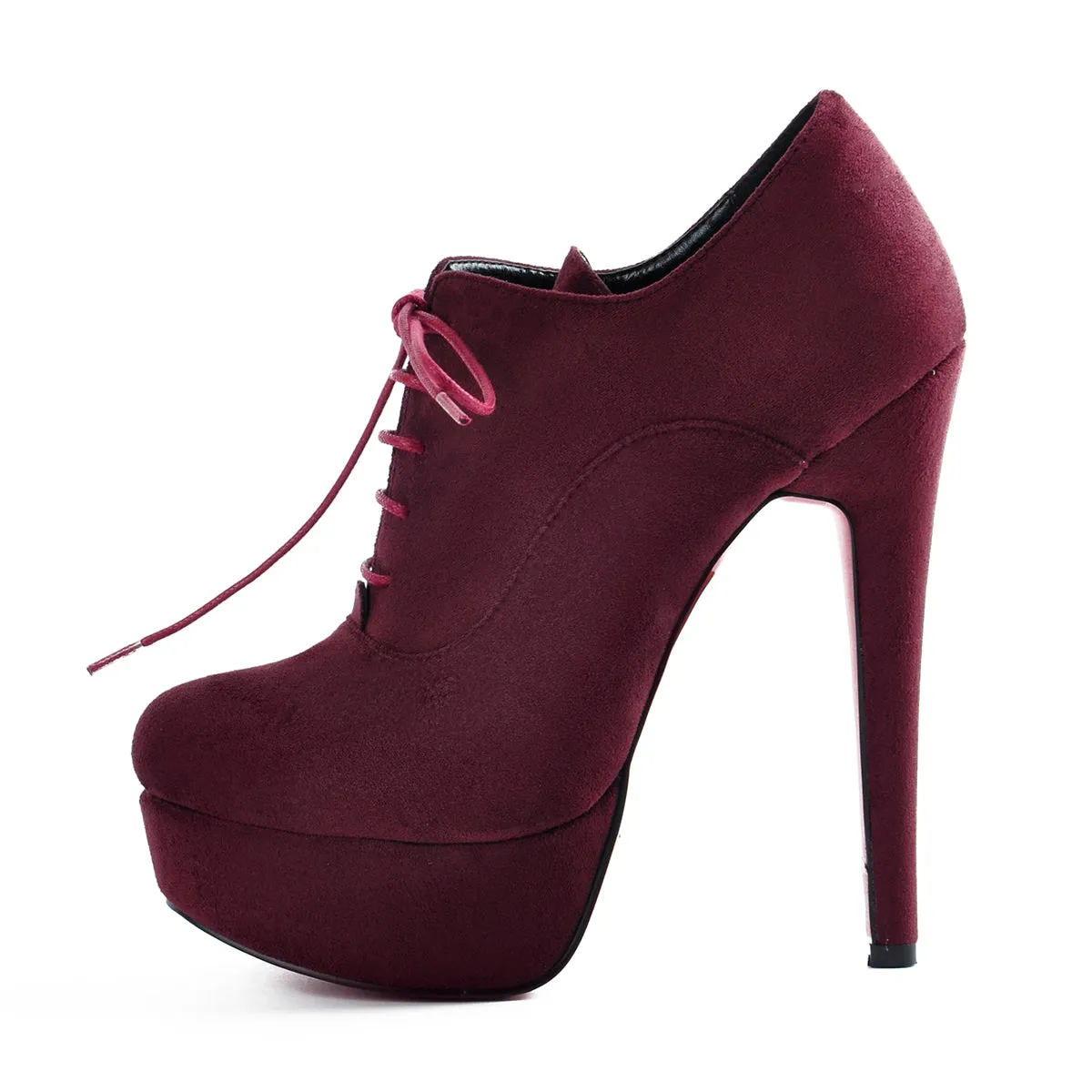Platform Lace-up High Heels Suede Ankle Boots