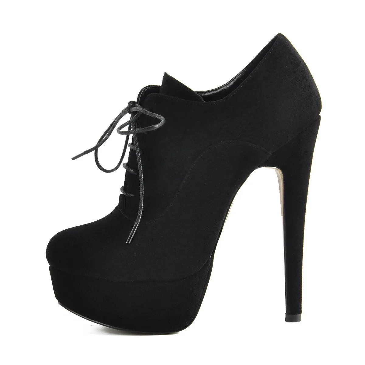 Platform Lace-up High Heels Suede Ankle Boots