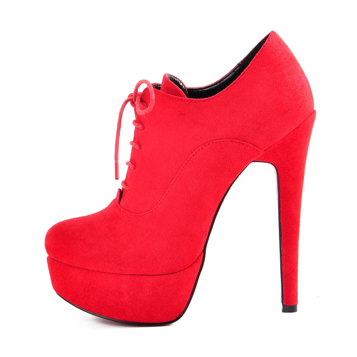 Platform Lace-up High Heels Suede Ankle Boots