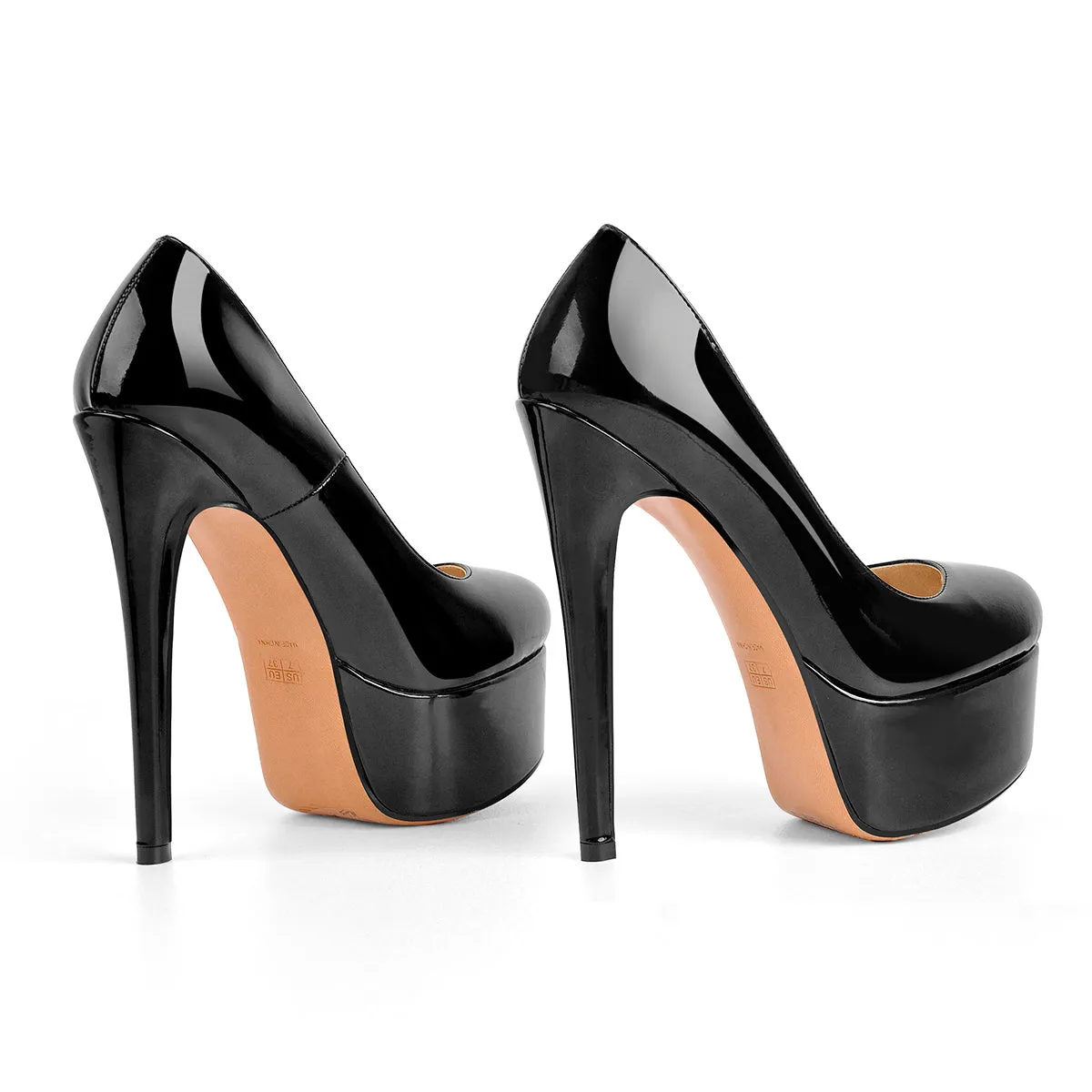 Platform Patent Leather Rounde Toe High Heels Pumps
