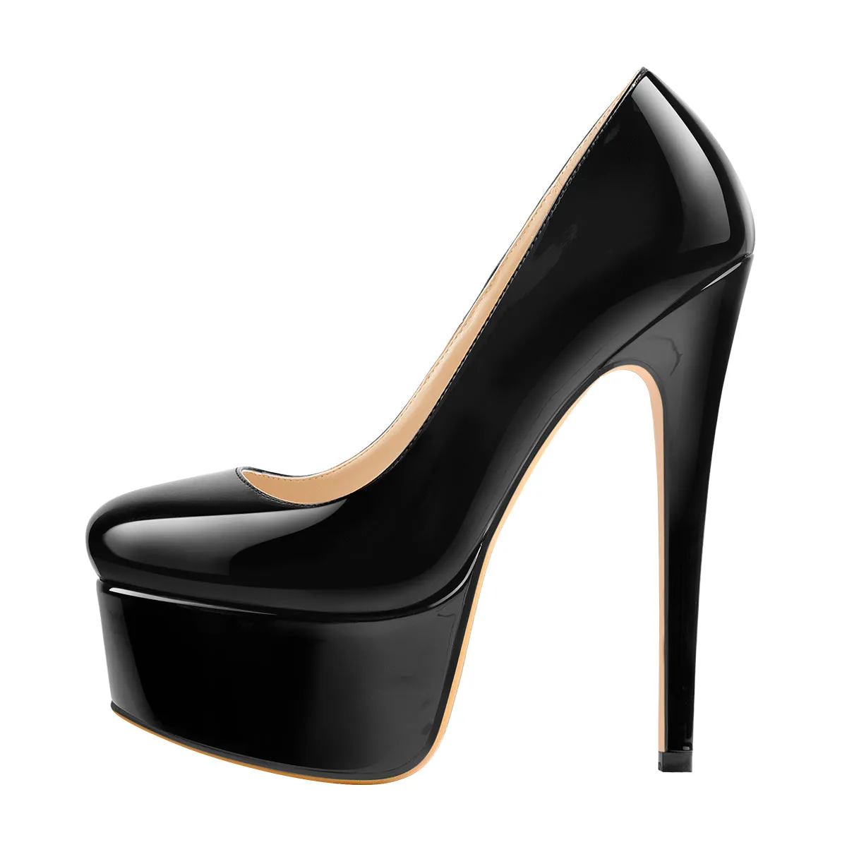 Platform Patent Leather Rounde Toe High Heels Pumps