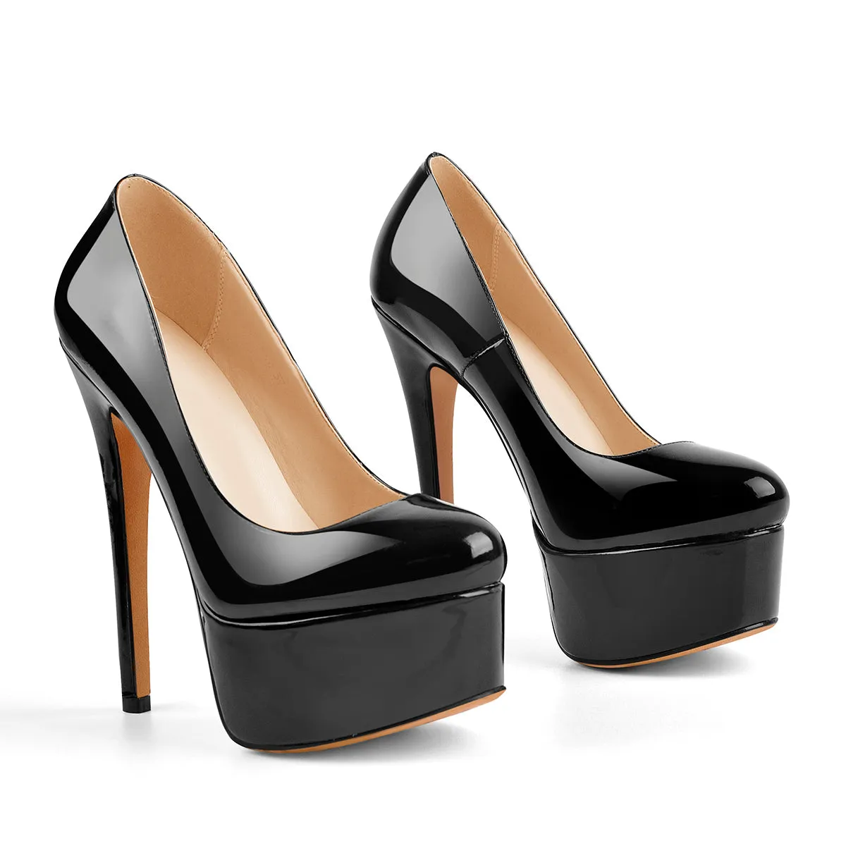 Platform Patent Leather Rounde Toe High Heels Pumps