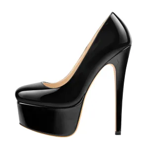 Platform Patent Leather Rounde Toe High Heels Pumps