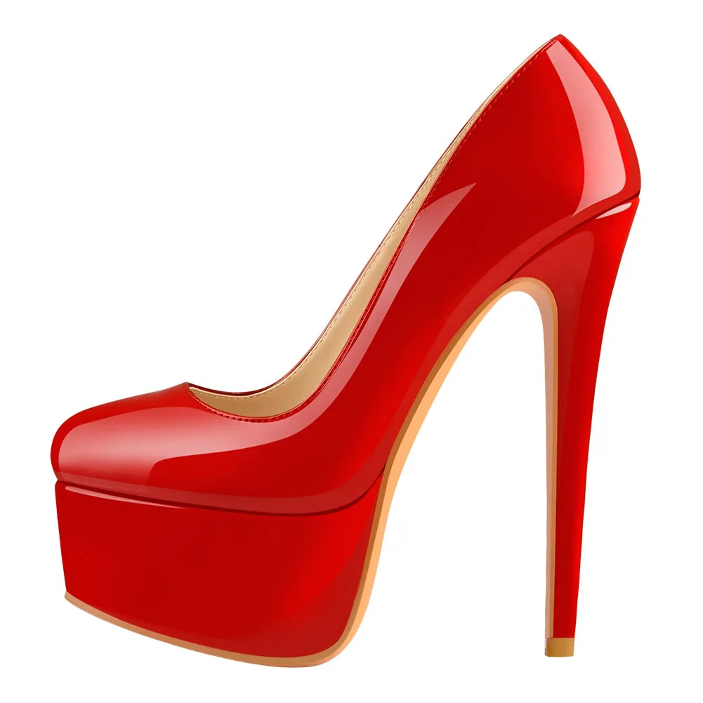 Platform Patent Leather Rounde Toe High Heels Pumps