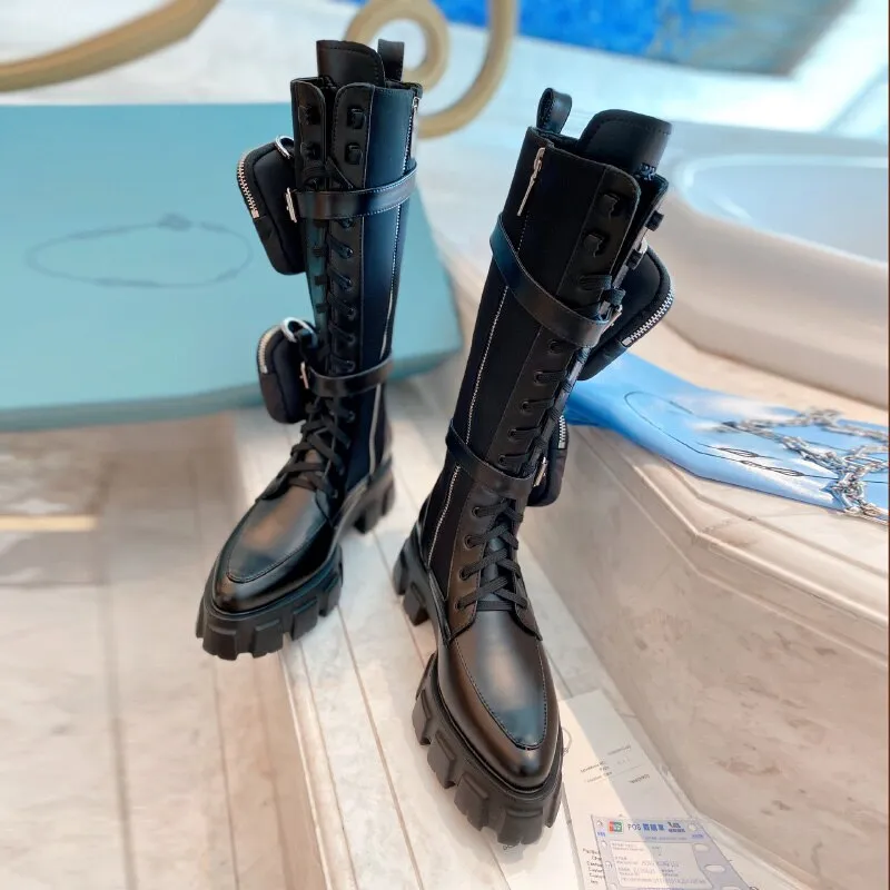 platform Wedges Zipper pointed Toe block heels boot
