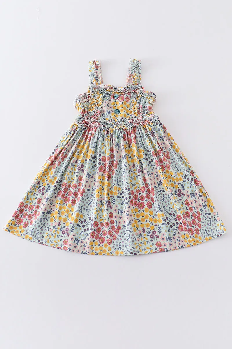 Platinum Floral Print Strap Girls Dress