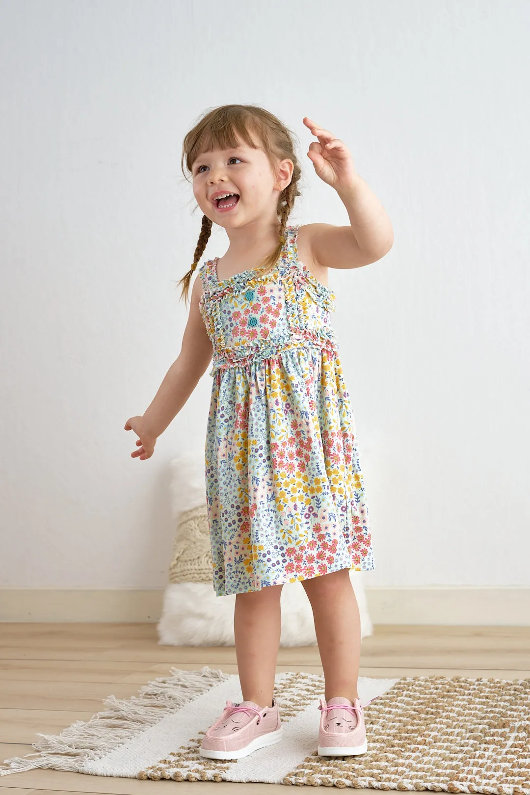 Platinum Floral Print Strap Girls Dress
