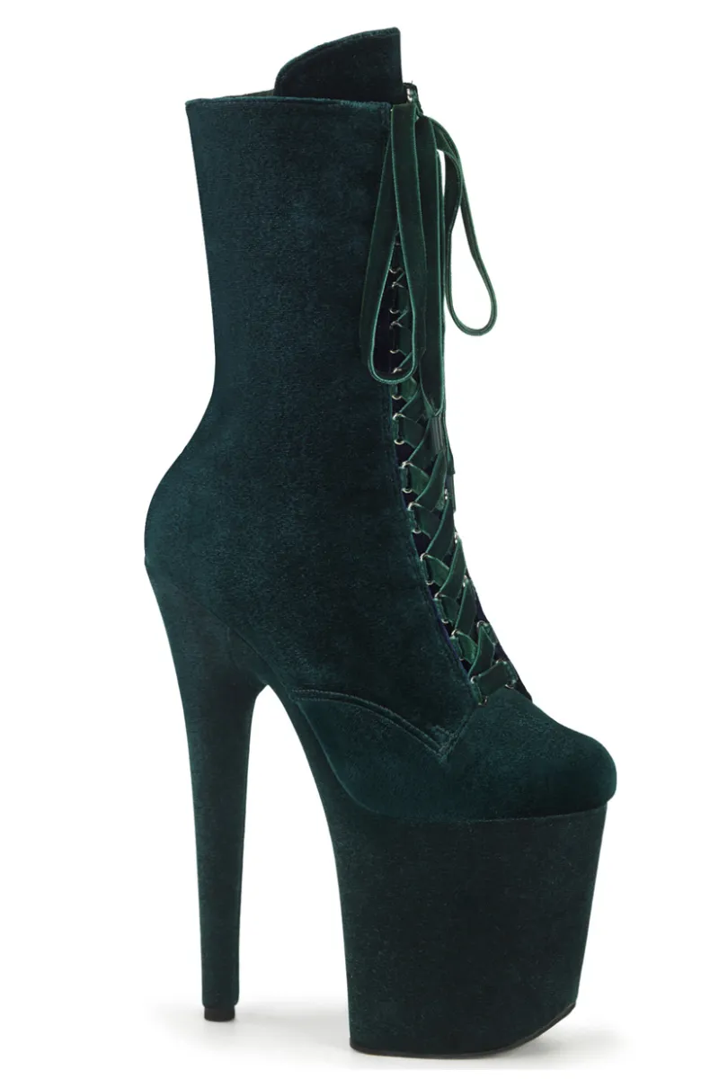 Pleaser USA Flamingo-1045VEL 8inch Pleaser Boots   Protectors - Emerald Green Velvet