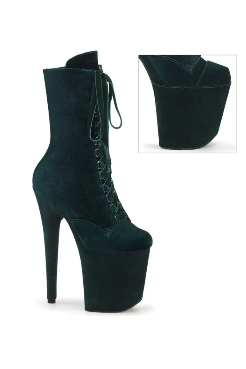 Pleaser USA Flamingo-1045VEL 8inch Pleaser Boots   Protectors - Emerald Green Velvet