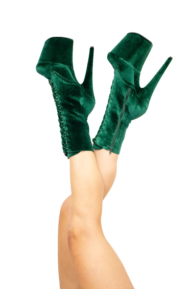 Pleaser USA Flamingo-1045VEL 8inch Pleaser Boots   Protectors - Emerald Green Velvet