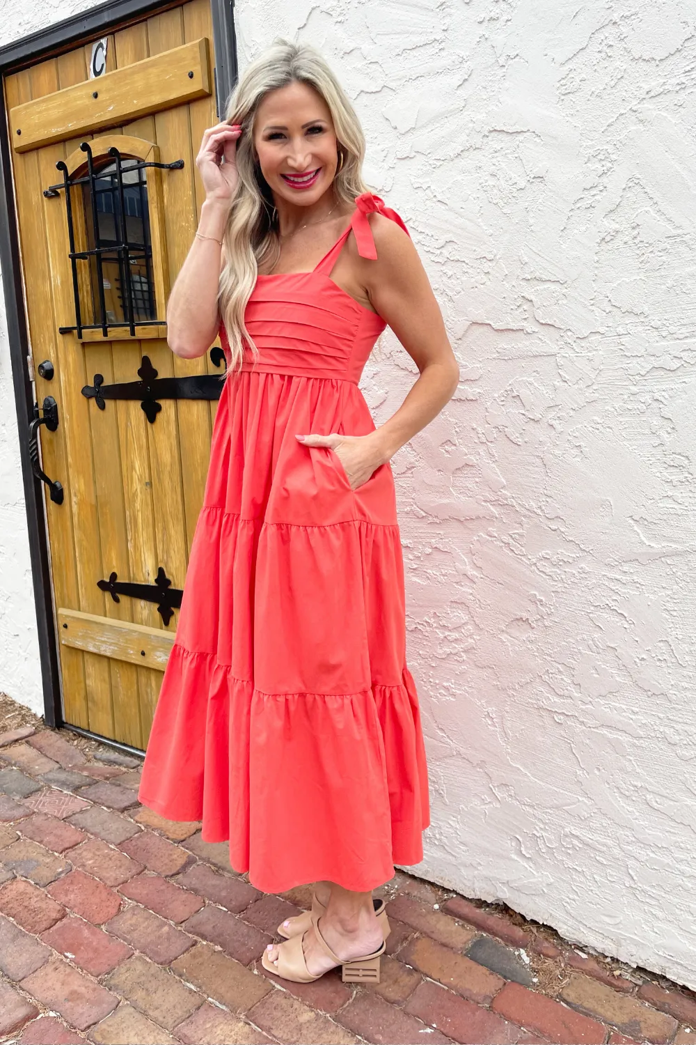 Pleated Bust Midi Dress