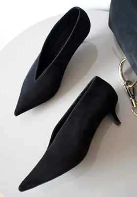 Pointed Thin Heels Deep V Design Lady Single Shoes