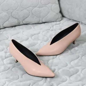 Pointed Thin Heels Deep V Design Lady Single Shoes