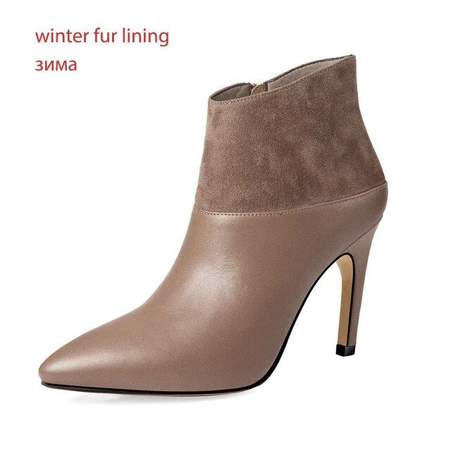 Pointed Toe Zip Footwear High Heels Leather Female Boot Office Shoes