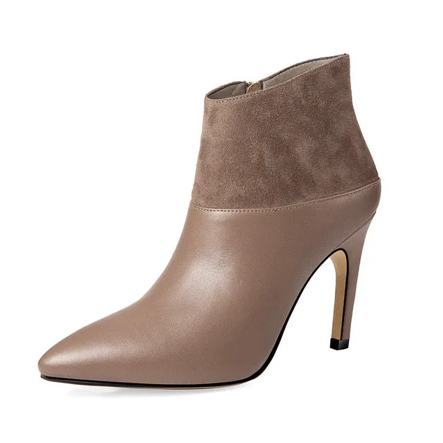 Pointed Toe Zip Footwear High Heels Leather Female Boot Office Shoes