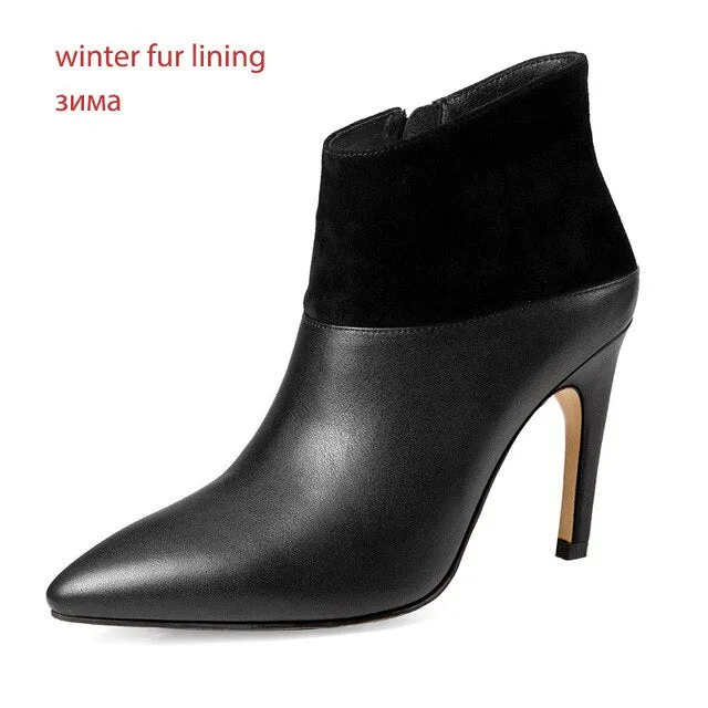 Pointed Toe Zip Footwear High Heels Leather Female Boot Office Shoes