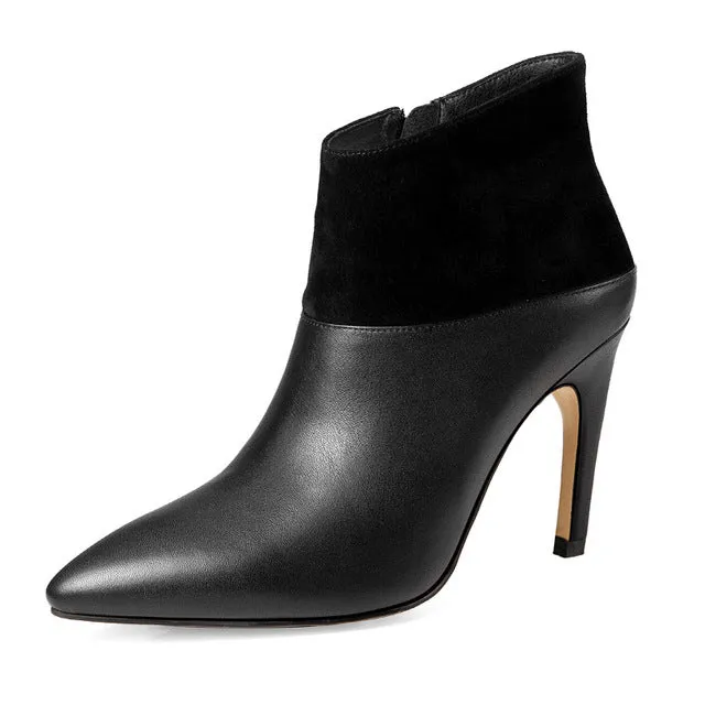 Pointed Toe Zip Footwear High Heels Leather Female Boot Office Shoes