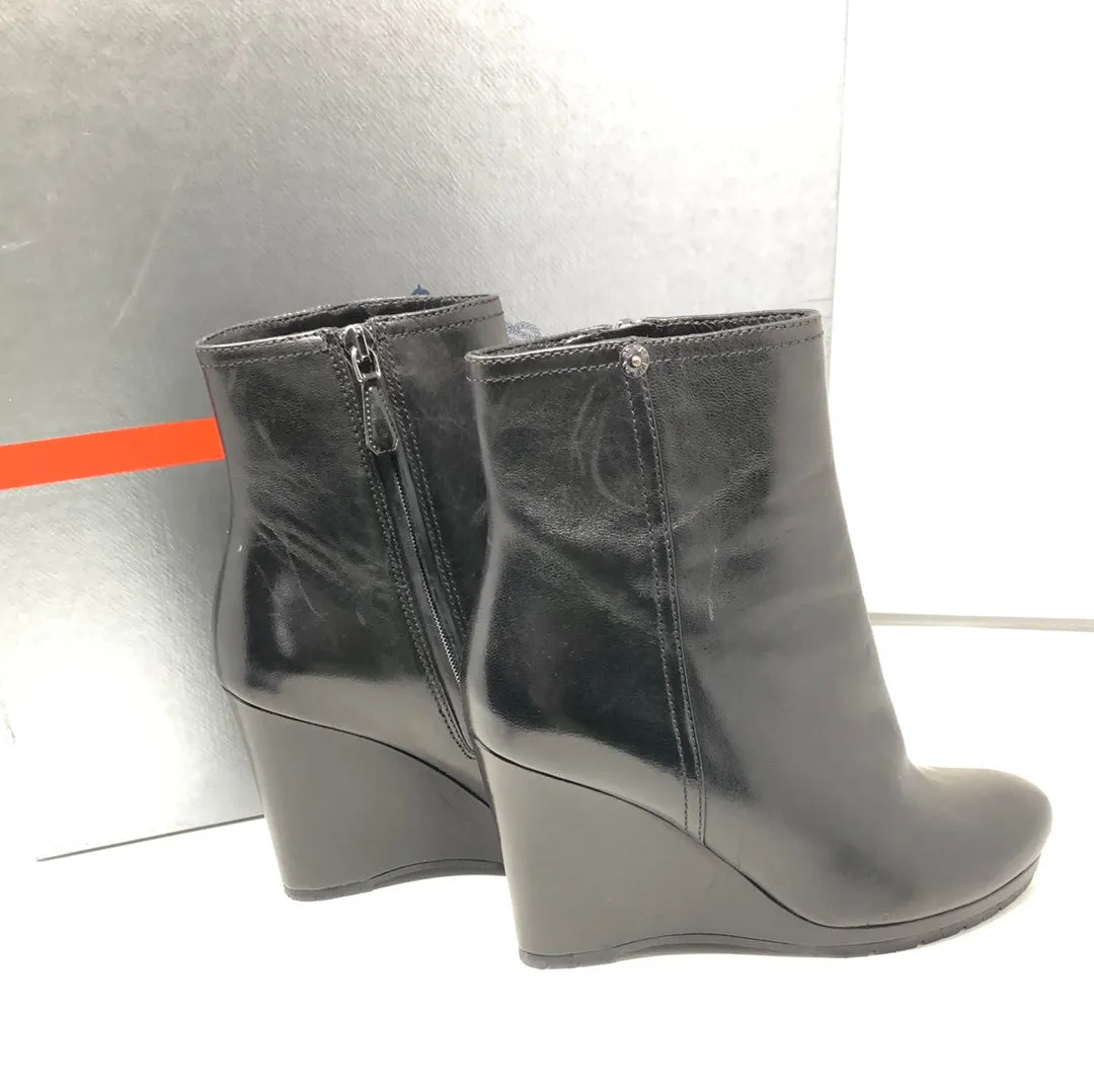 PRADA Black Leather Side Zip Wedges
