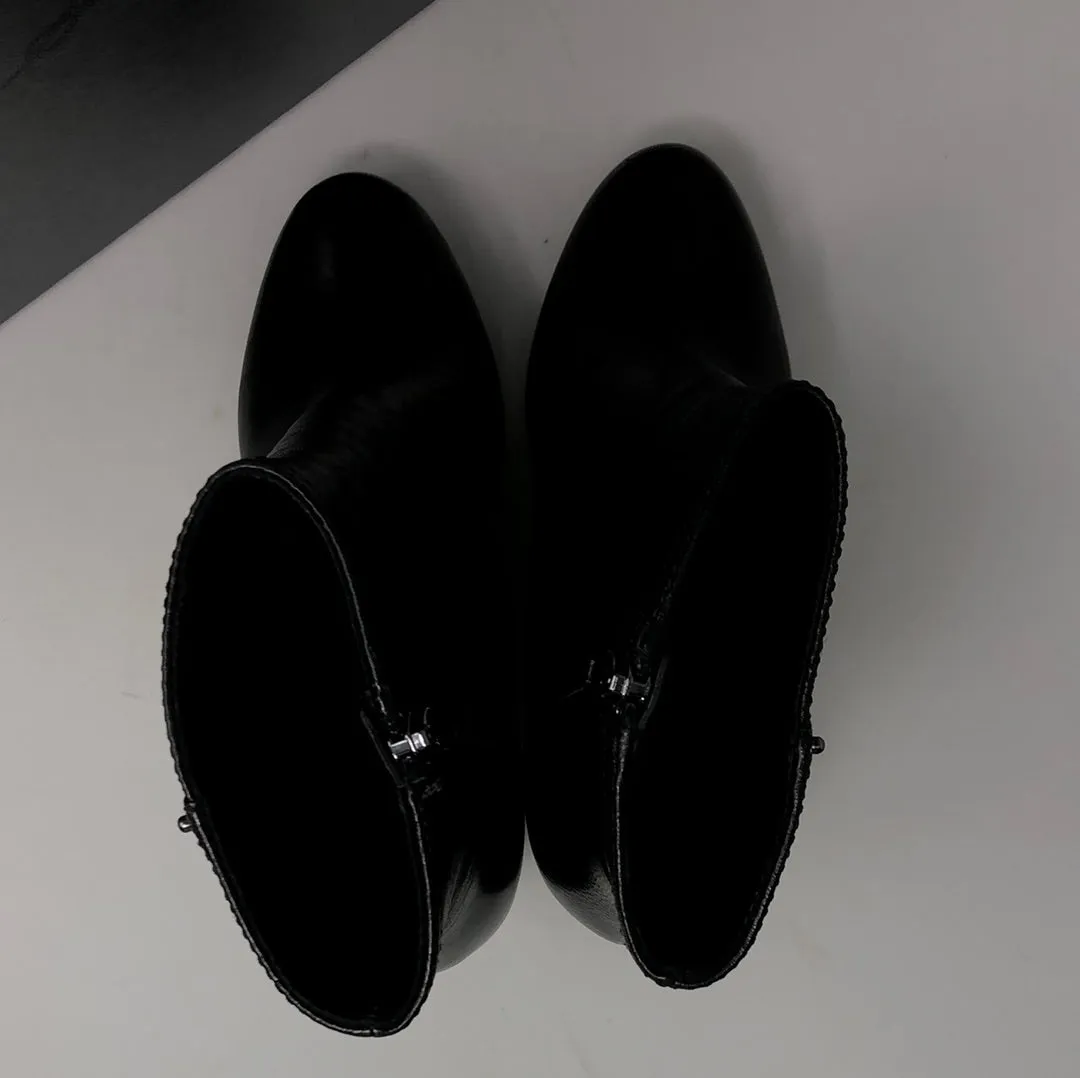 PRADA Black Leather Side Zip Wedges