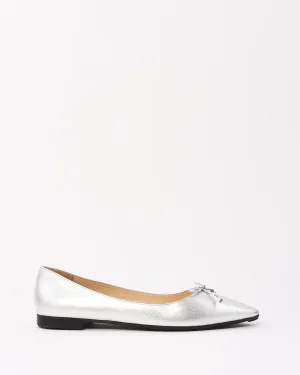 Prada Silver Leather Point Toe Flats - 39