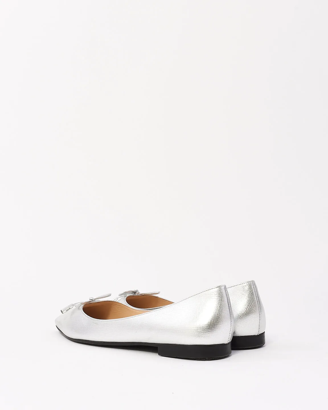Prada Silver Leather Point Toe Flats - 39