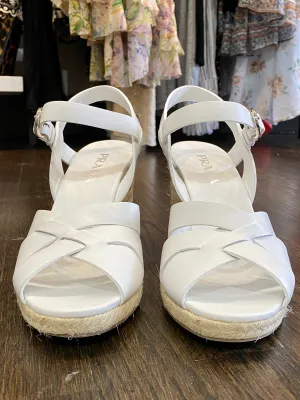Prada White Leather Woven Wedge Sandal