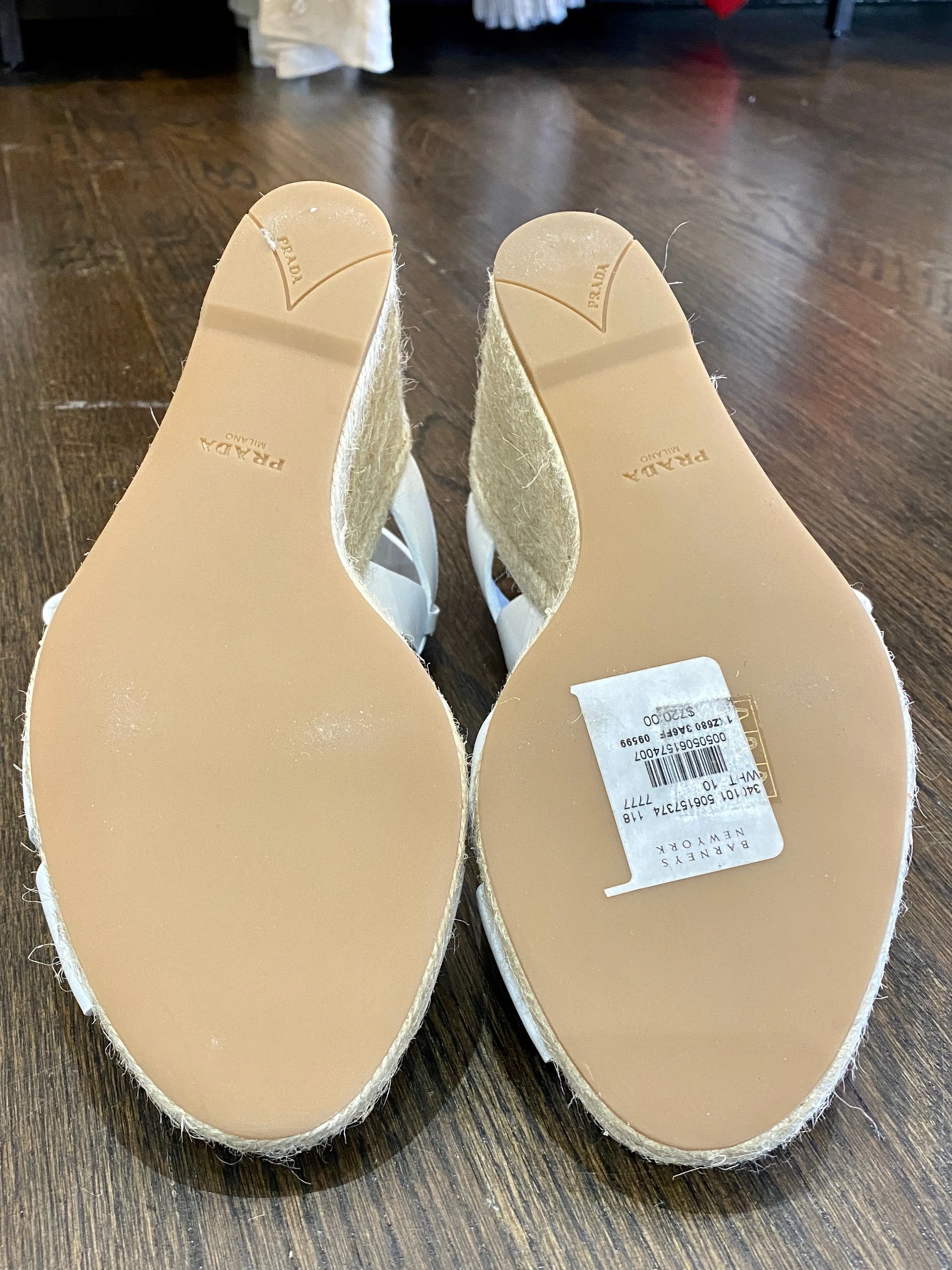 Prada White Leather Woven Wedge Sandal