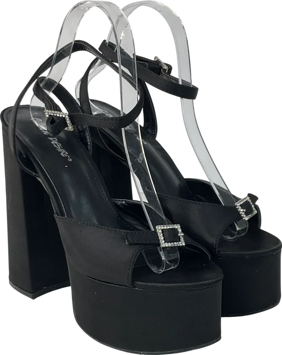 Public Desire Pansie Black Satin Diamonte Platform Heels UK 6 EU 39 👠