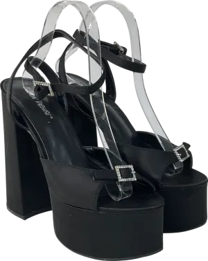 Public Desire Pansie Black Satin Diamonte Platform Heels UK 6 EU 39 👠