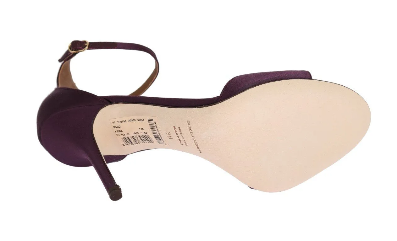 Purple Satin Ankle Strap Heels Pumps