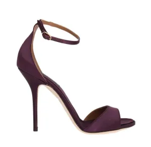 Purple Satin Ankle Strap Heels Pumps
