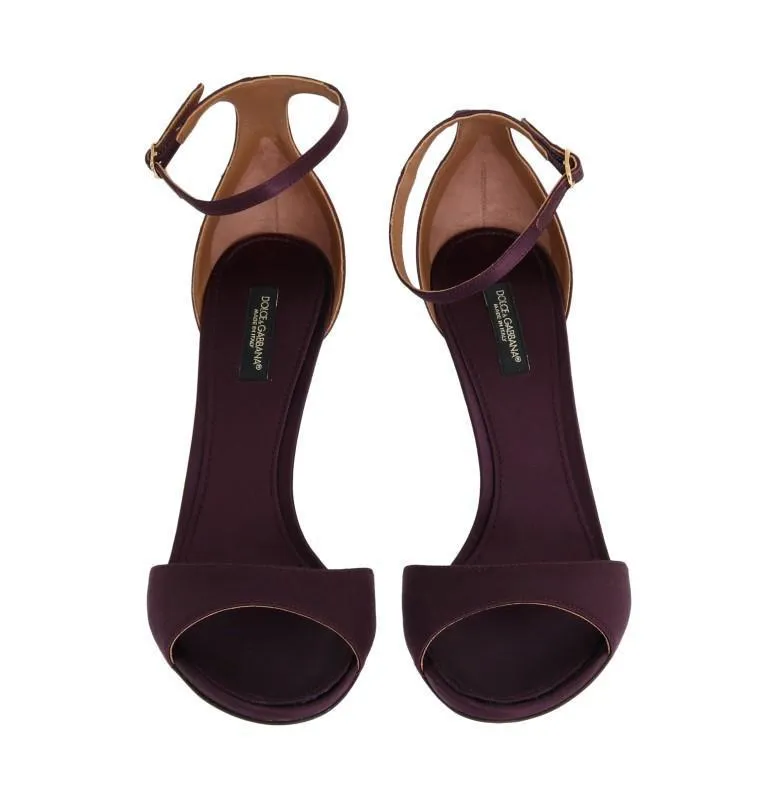 Purple Satin Ankle Strap Heels Pumps