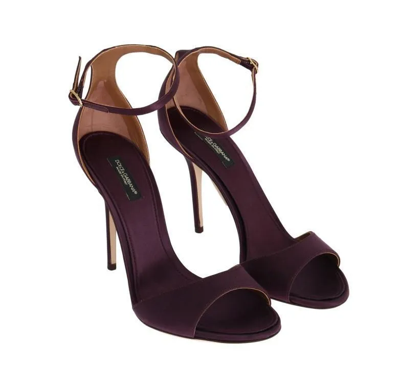 Purple Satin Ankle Strap Heels Pumps