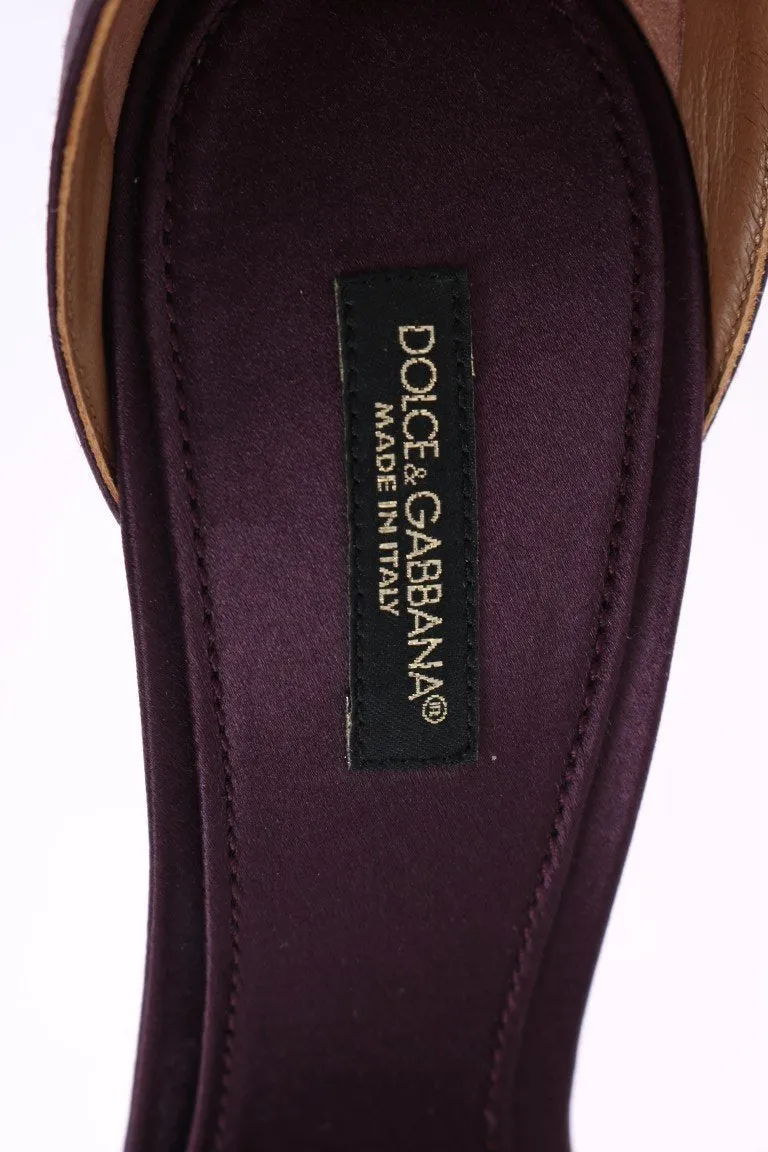 Purple Satin Ankle Strap Heels Pumps
