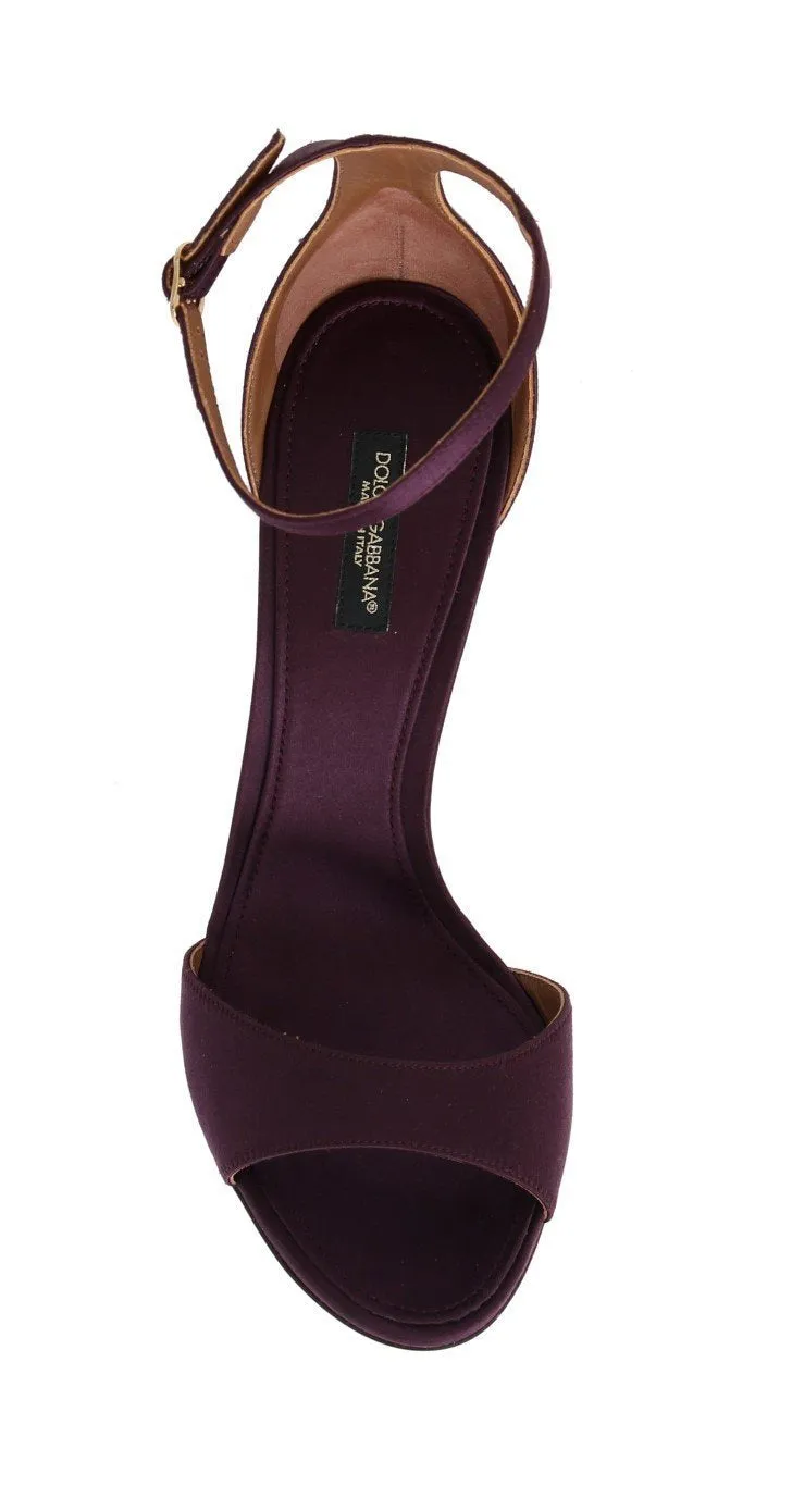 Purple Satin Ankle Strap Heels Pumps
