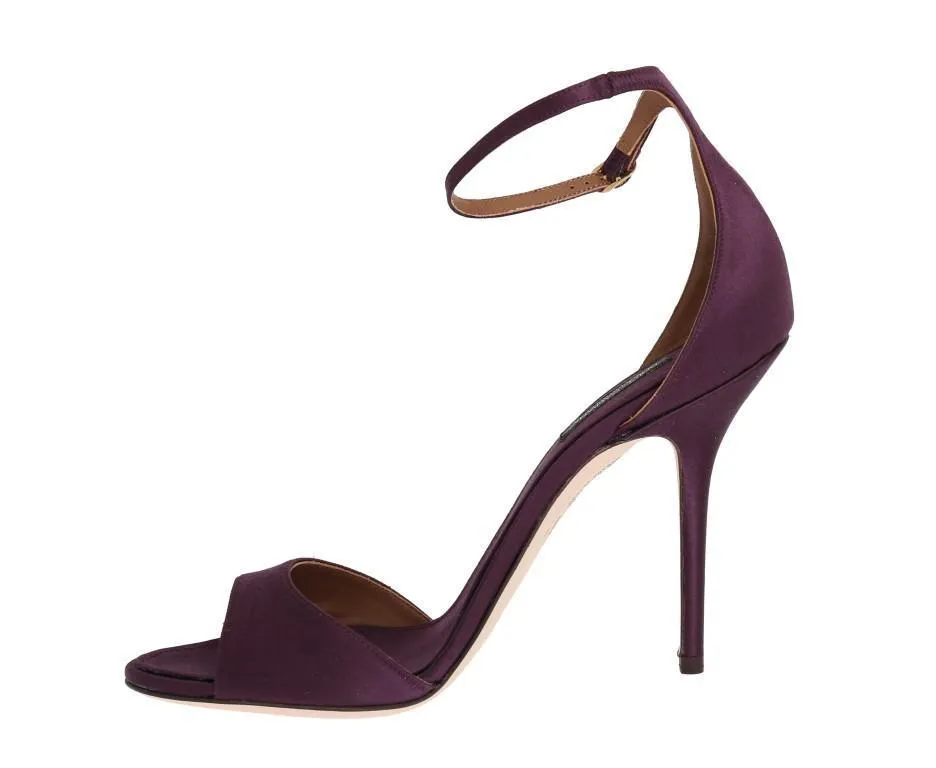 Purple Satin Ankle Strap Heels Pumps