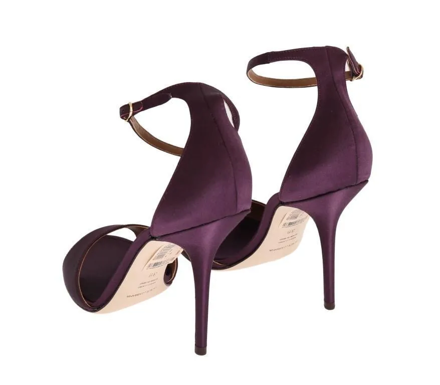 Purple Satin Ankle Strap Heels Pumps