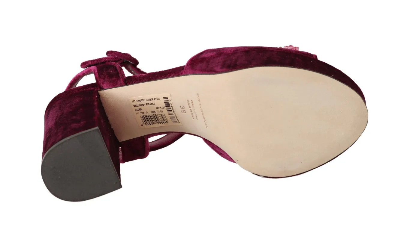 Purple Velvet Crystal Floral Sandal