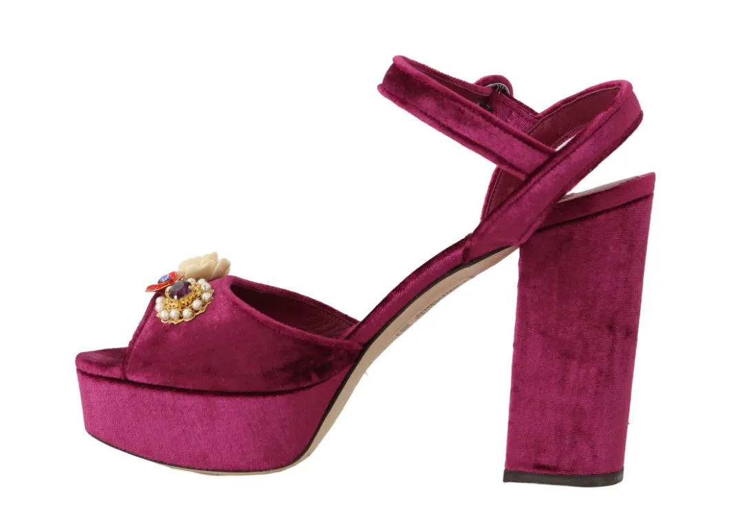 Purple Velvet Crystal Floral Sandal