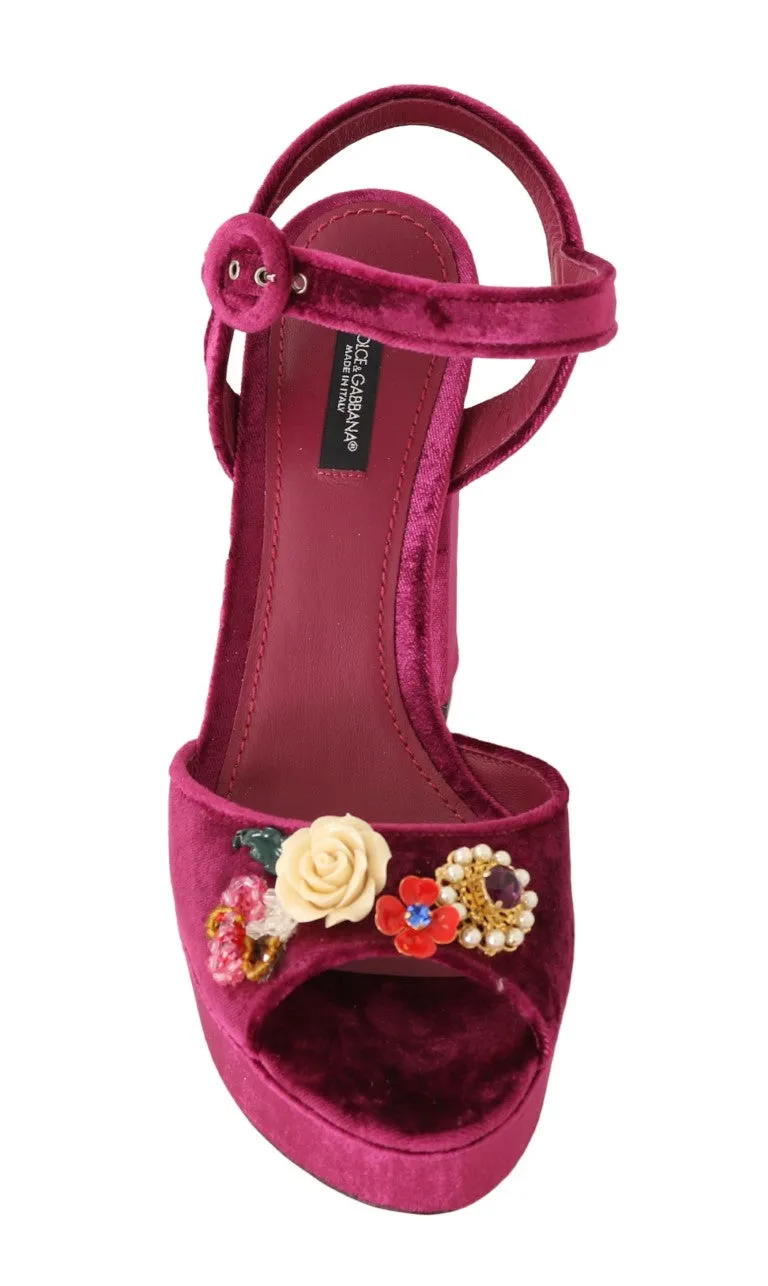 Purple Velvet Crystal Floral Sandal