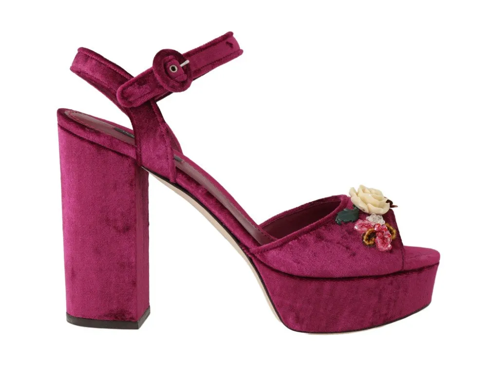 Purple Velvet Crystal Floral Sandal
