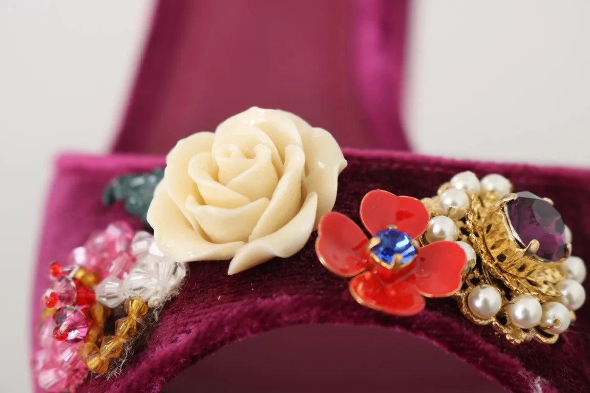 Purple Velvet Crystal Floral Sandal