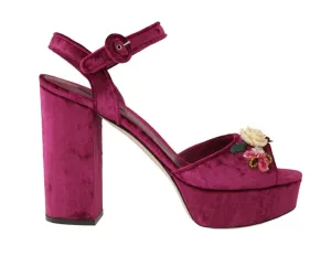 Purple Velvet Crystal Floral Sandal