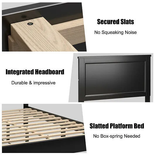 Queen Size Bed Frame Platform Slat High Headboard Bedroom with Rubber Wood Leg-B